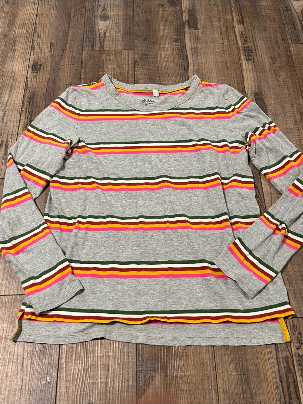 Boden Gray “Stripes Ahead Of The Vest” Cotton Long Sleeve T Shirt Top US 6